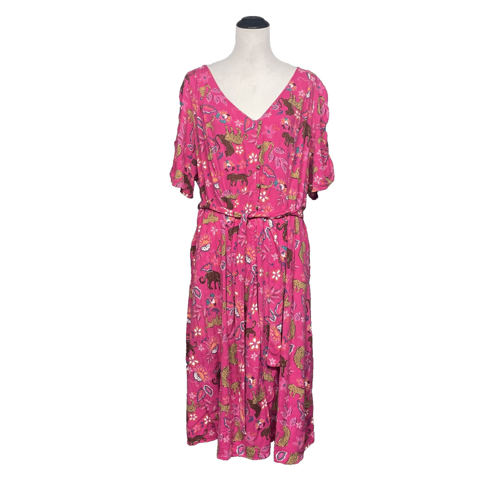 Torrid Sz 3 Womens Plus 22-24 Pink Leopard Floral Print Button Front Midi Dress